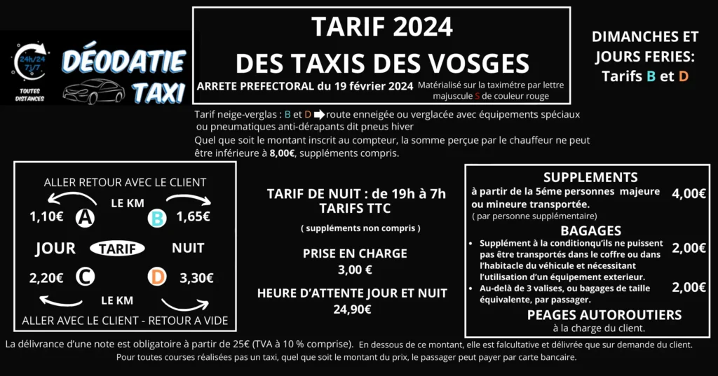 TARIF 2024 DES TAXIS DES VOSGES
